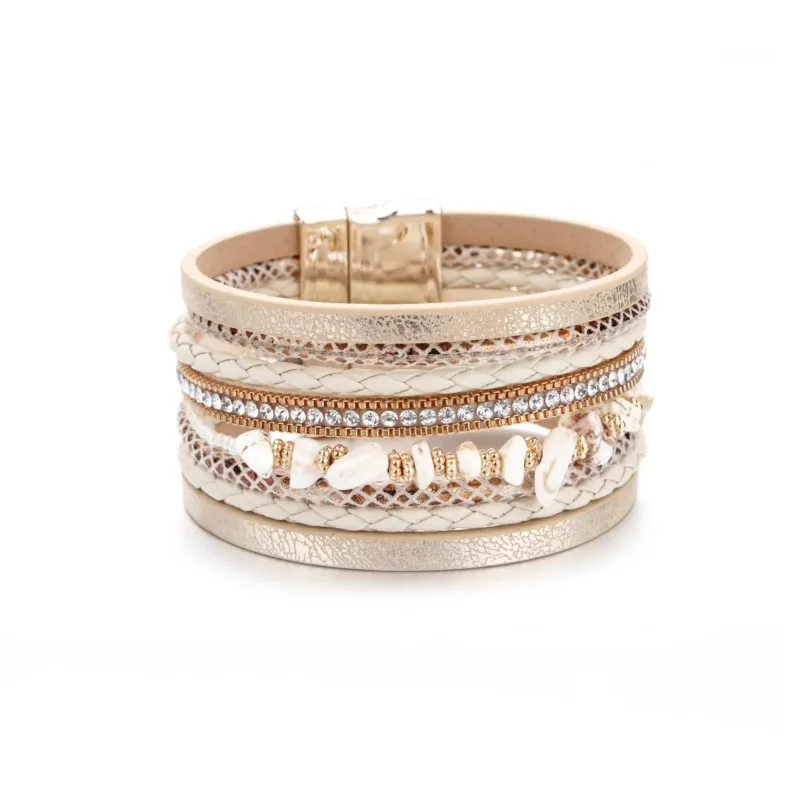 Goldtone Stacked White Howlite Gemstone Braided Faux Leather Bracelet sold by Zulily