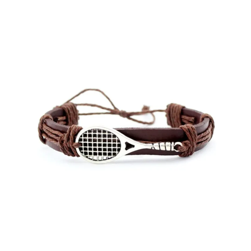 Brown Leather Silvertone Tennis Racket Bracelet sold by Zulily