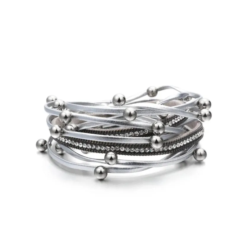 Metallic Silver Faux Leather Multi Strand Bracelet - Metallic Silver sold by Zulily