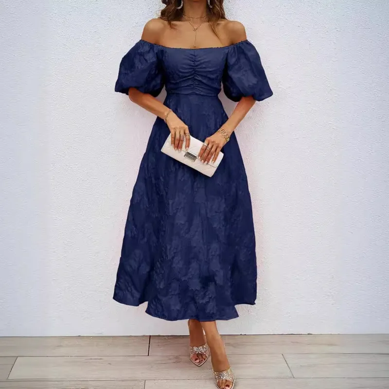 Navy Puff-Sleeve A-Line Dress sold by Zulily