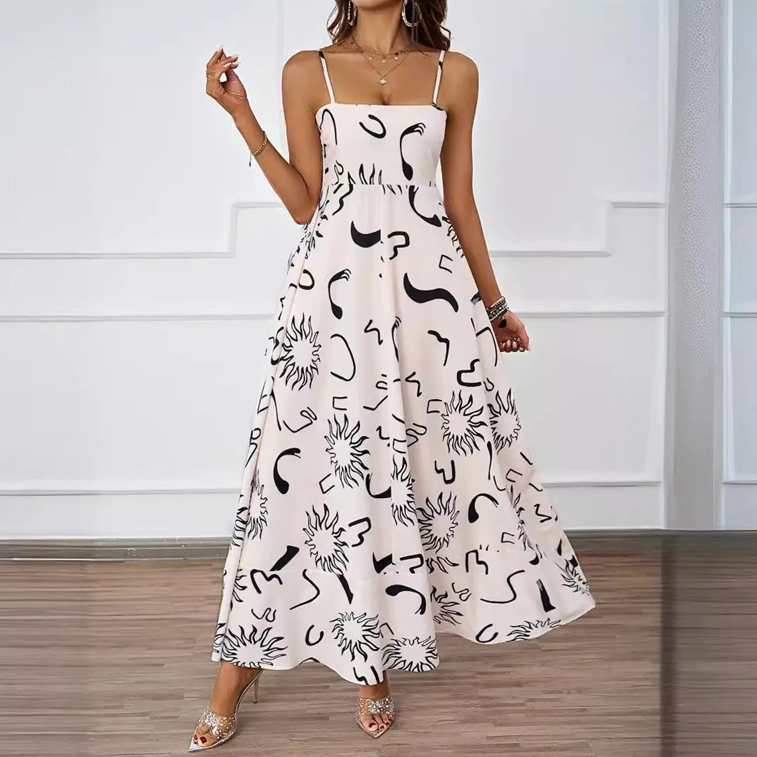 White Graffiti Suspender A-Line Dress sold by Zulily