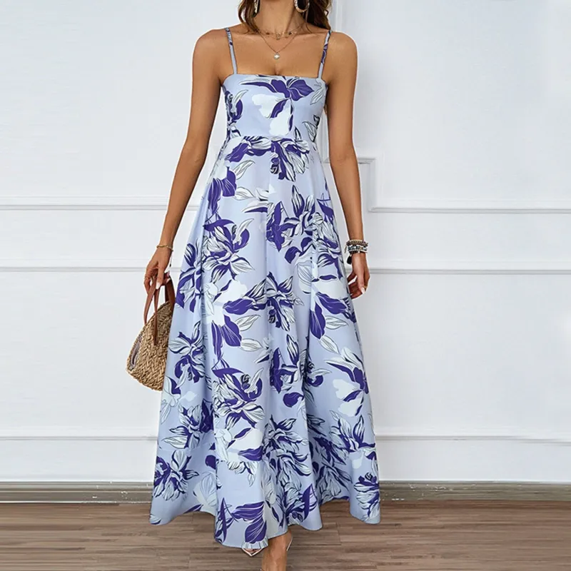 Blue Floral Suspender A-Line Dress sold by Zulily