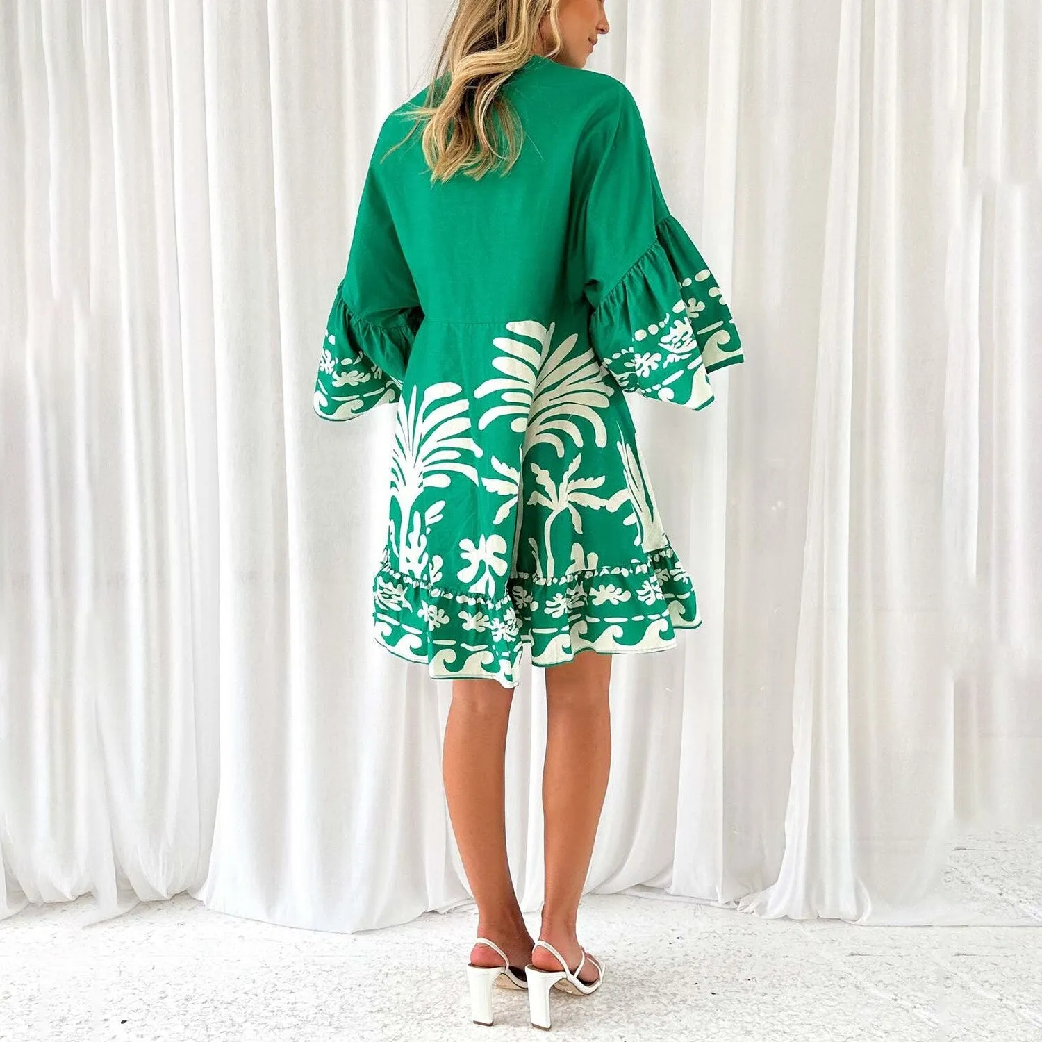 Green Floral Bell-Sleeve Dress sold by Zulily product image thumbnail 4