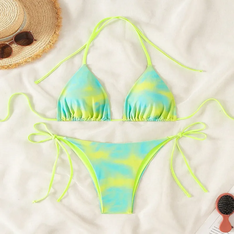Turquoise Tie-Dye Halter Bikini sold by Zulily