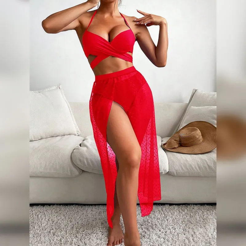 Red Strappy Bikini & Cover Up sold by Zulily