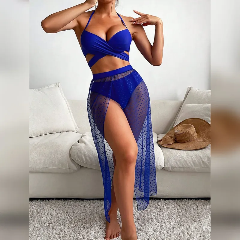 Blue Strappy Bikini & Cover Up sold by Zulily