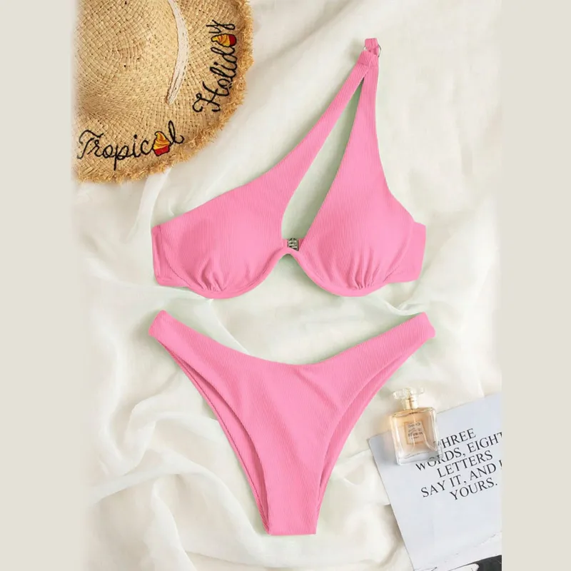 Light Pink Asymmetric Bikini sold by Zulily
