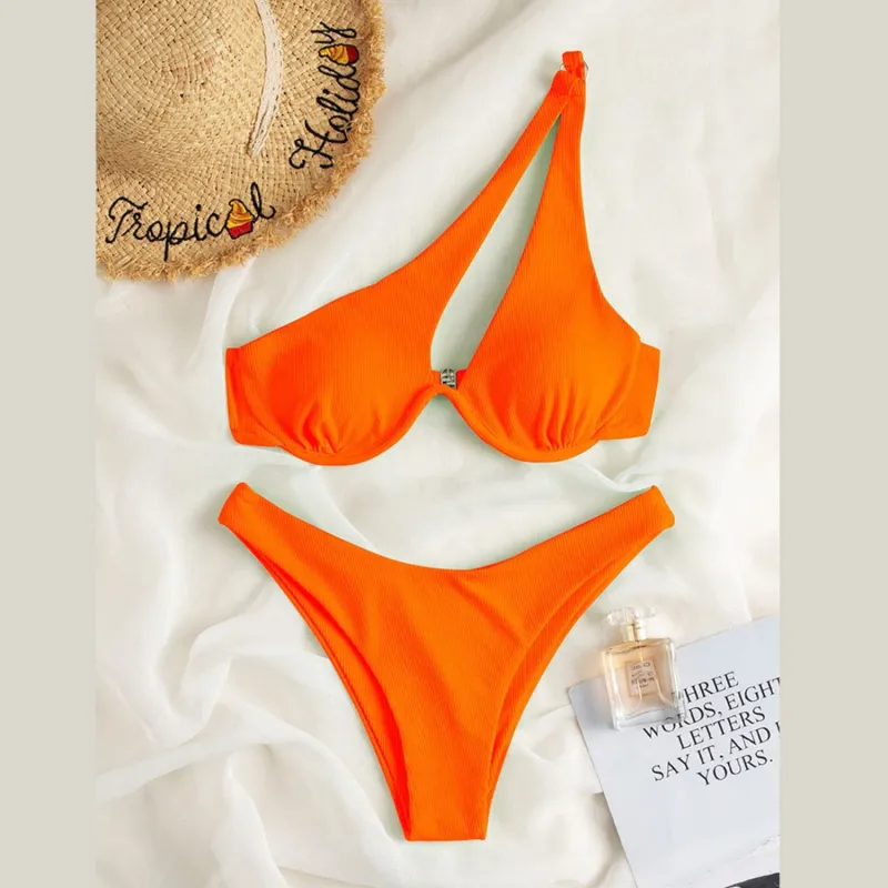 Orange Asymmetric Bikini sold by Zulily
