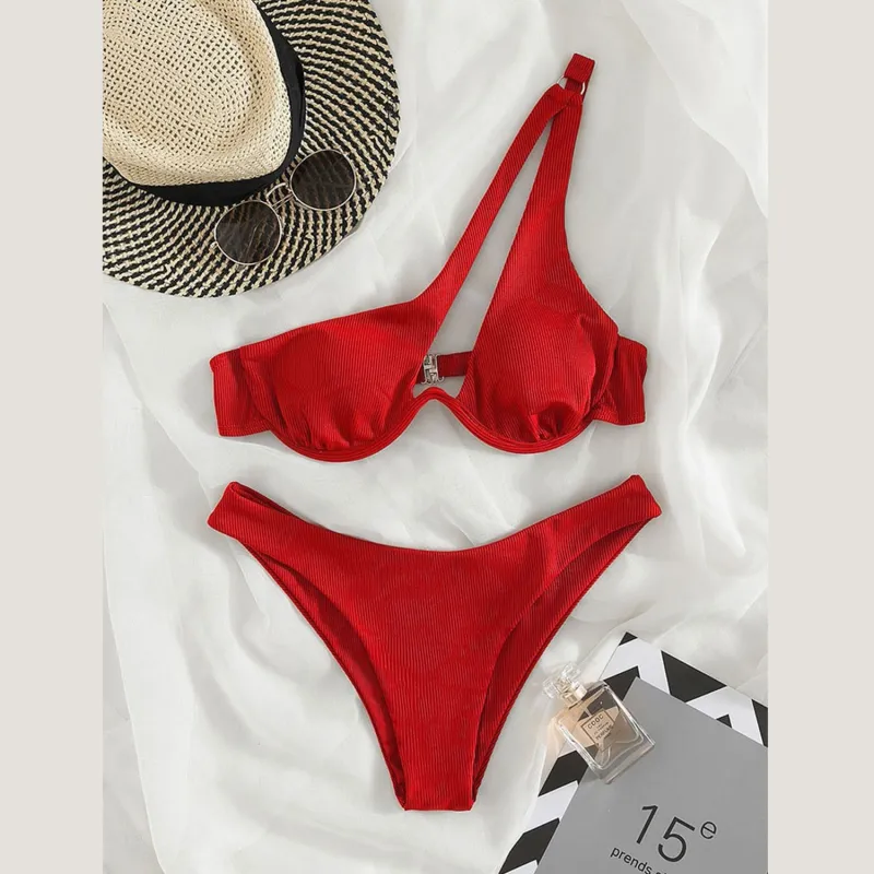 Red Asymmetric Bikini sold by Zulily