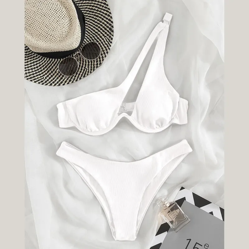 White Asymmetric Bikini sold by Zulily
