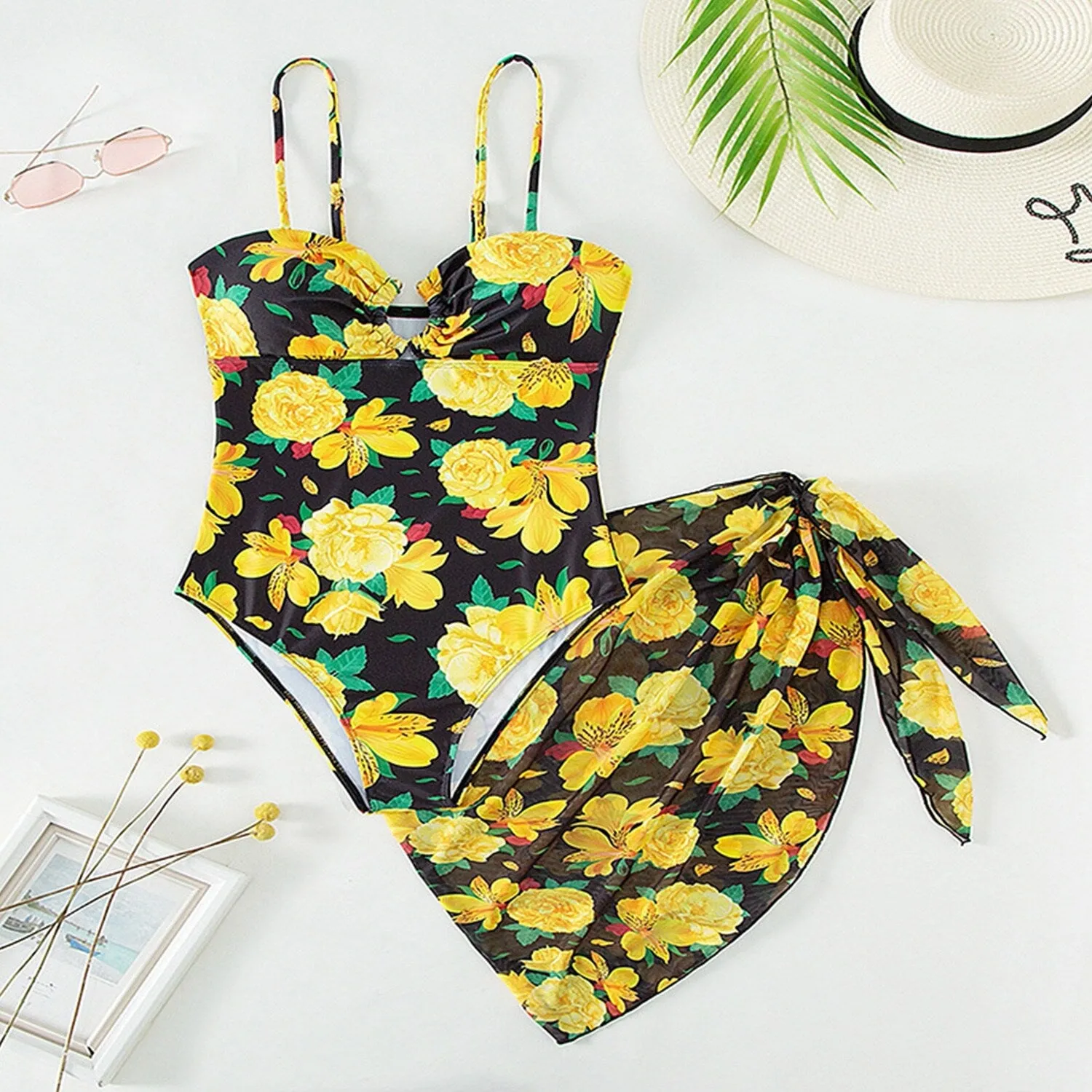 Black & Yellow Floral One Piece Swimsuit & Cover-Up sold by Zulily product image thumbnail 3