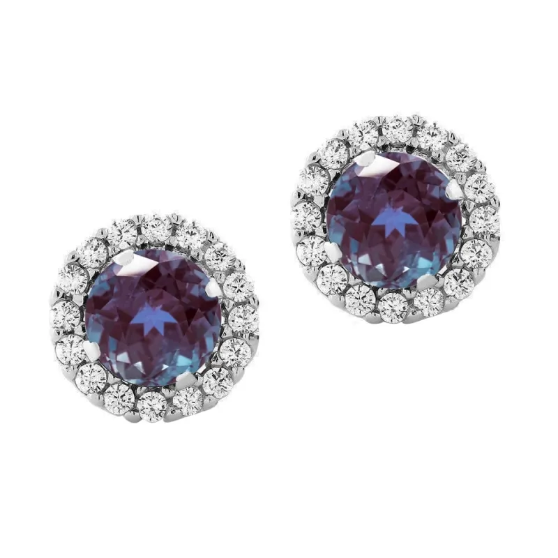 Sterling Silver 2.75CT Color Changing Alexandrite and White Topaz Halo Stud Earrings sold by Zulily
