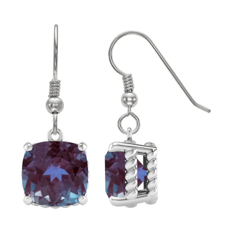 Sterling Silver 15.25ct Color Changing Cushion Cut Alexandrite Dangling Earrings sold by Zulily