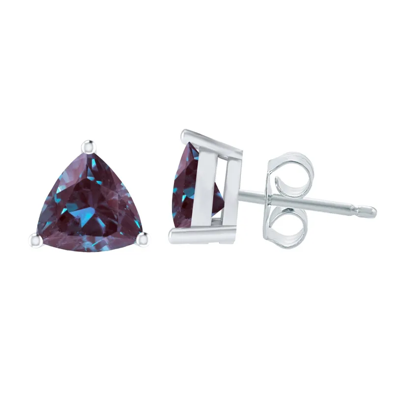 Trillion Cut 3.25CT Alexandrite Stud Earrings Color Changing Stone June Birthstone in Sterling Silver sold by Zulily