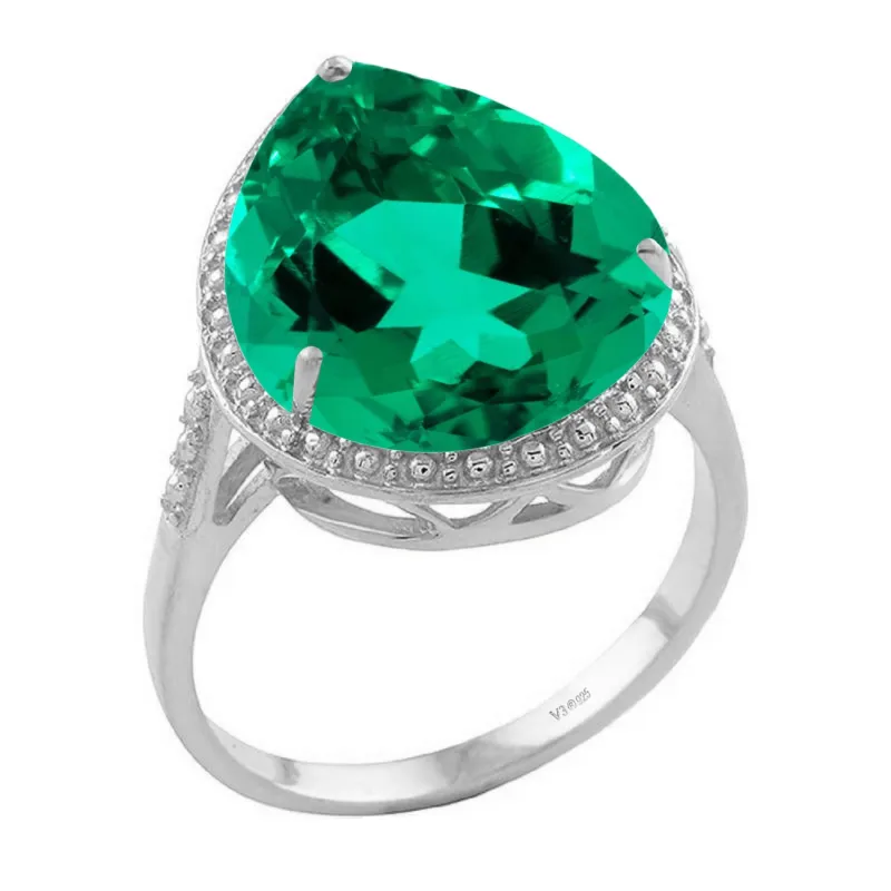 V3 Jewelry 925 Sterling Silver 7.50CT Emerald Tear Drop Solitaire Ring for Women sold by Zulily