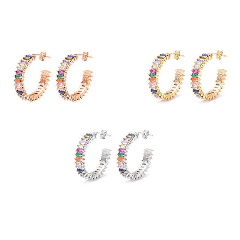 Gold Plated Cubic Zirconia Multicolor Rainbow Round Hoop Stud Earrings sold by Zulily
