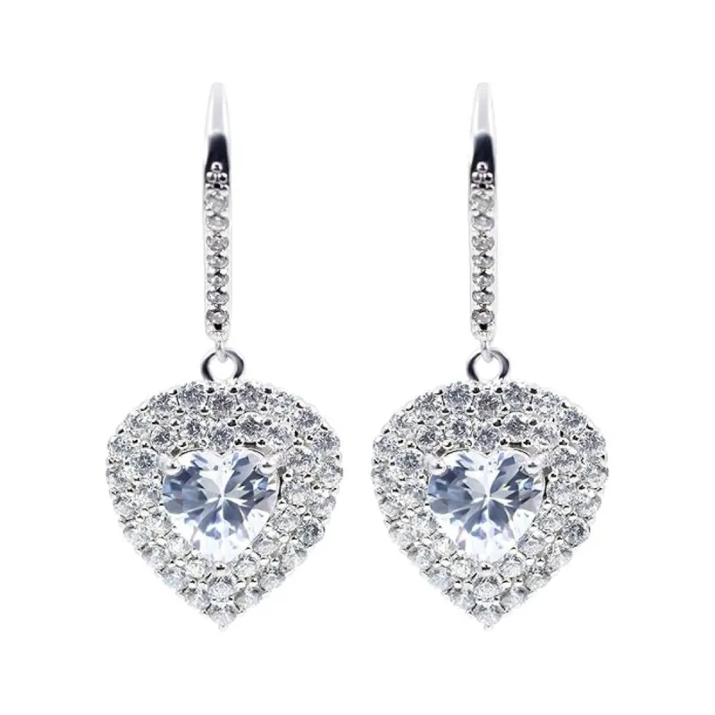 White Gold Plated Cubic Zirconia Crystal Heart Leverback Halo Drop Earrings sold by Zulily