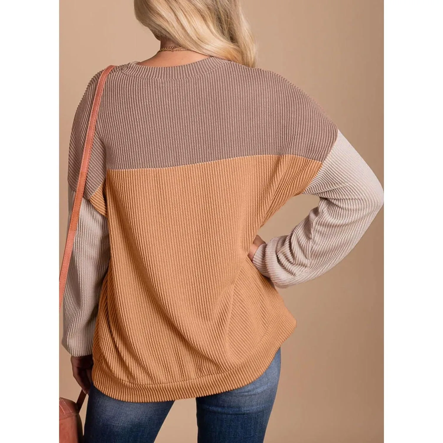 Brown & Khaki Color Block Round Neck Top sold by Zulily product image thumbnail 2