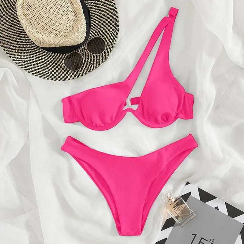 Pink Asymmetric Bikini sold by Zulily