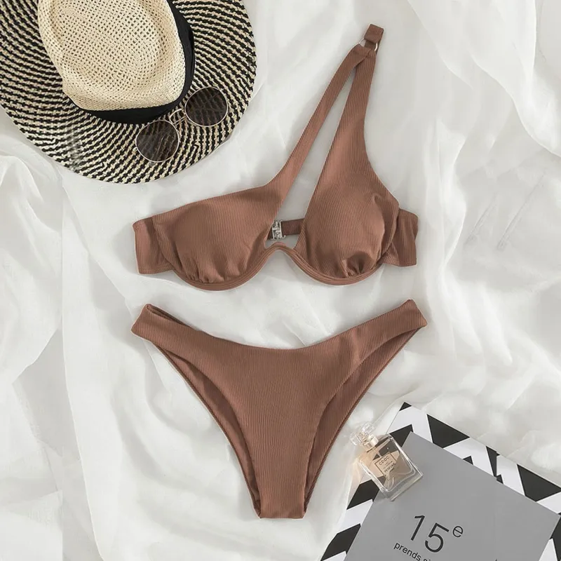 Brown Asymmetric Bikini sold by Zulily