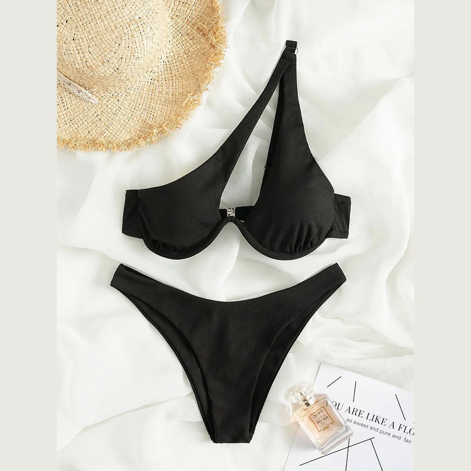 Black Asymmetric Bikini sold by Zulily