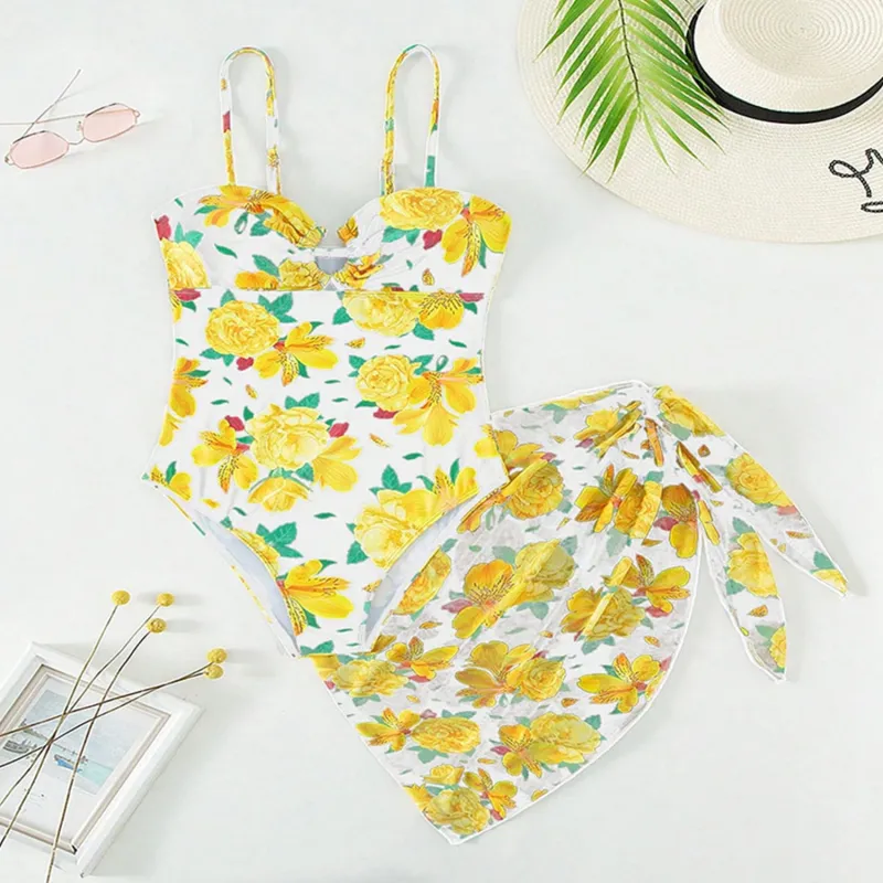 White & Yellow Floral One Piece Swimsuit & Cover-Up sold by Zulily