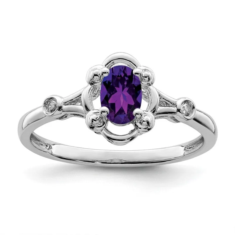 Curata 925 Sterling Silver Polished Amethyst and Diamond Ring 2mm sold by Zulily