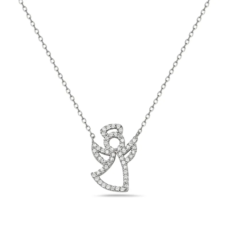 Sterling Silver CZ Angel Charm Necklace - White sold by Zulily