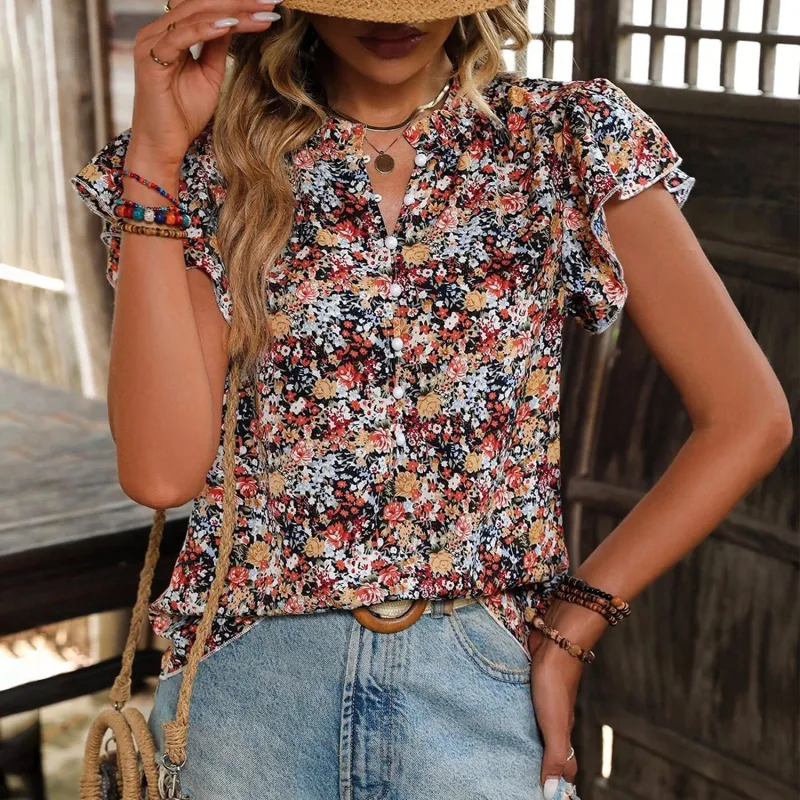Red Floral Ruffle-Sleeve T-Shirt sold by Zulily