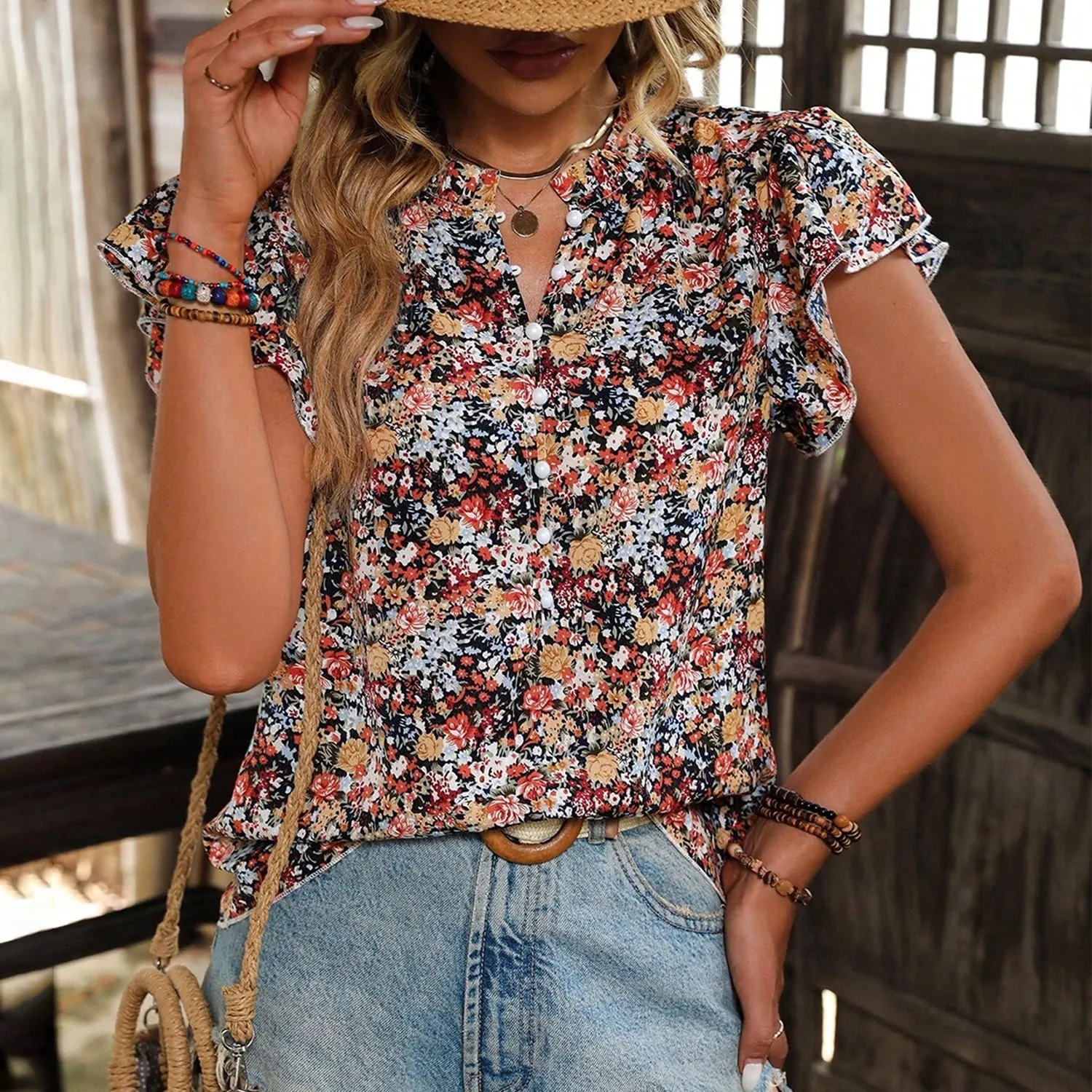 Red Floral Ruffle-Sleeve T-Shirt sold by Zulily