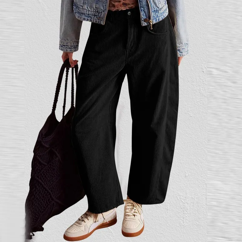 Black Corduroy Straight-Leg Pants sold by Zulily