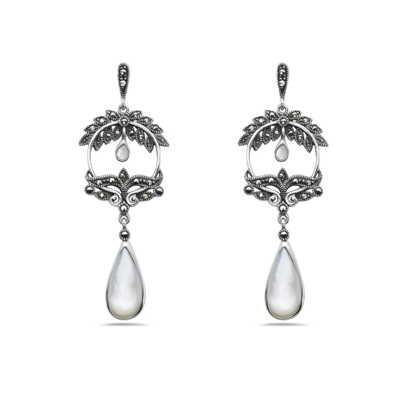Marcasite Teardrop Mother of Pearl Drop Classic Sterling Silver Long Earring sold by Zulily