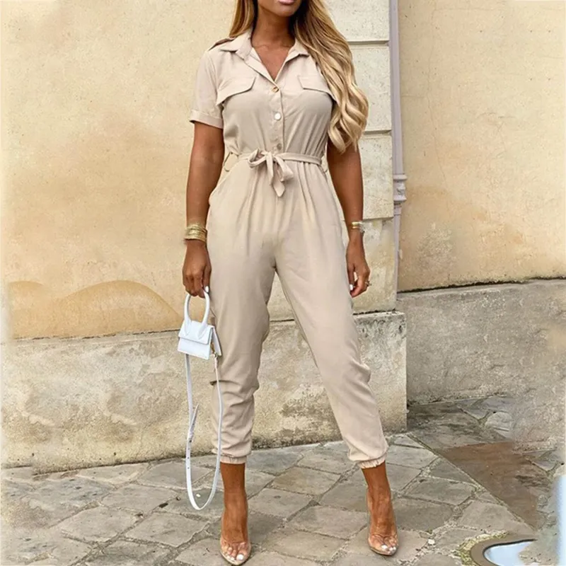 Beige Belted Cargo Jumpsuit sold by Zulily