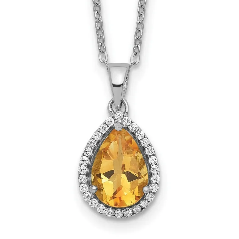 Curata 925 Sterling Silver 18" Pear-shaped Citrine and Cubic Zirconia Necklace sold by Zulily
