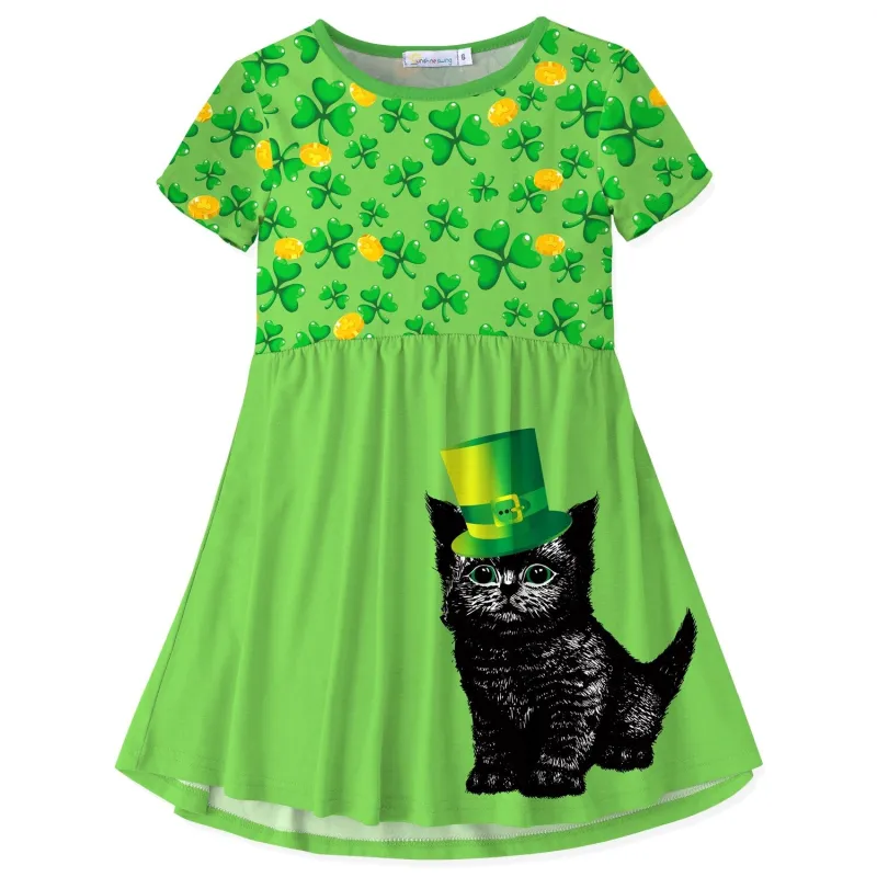 Green & Black Cat & Clover A-Line Dress sold by Zulily