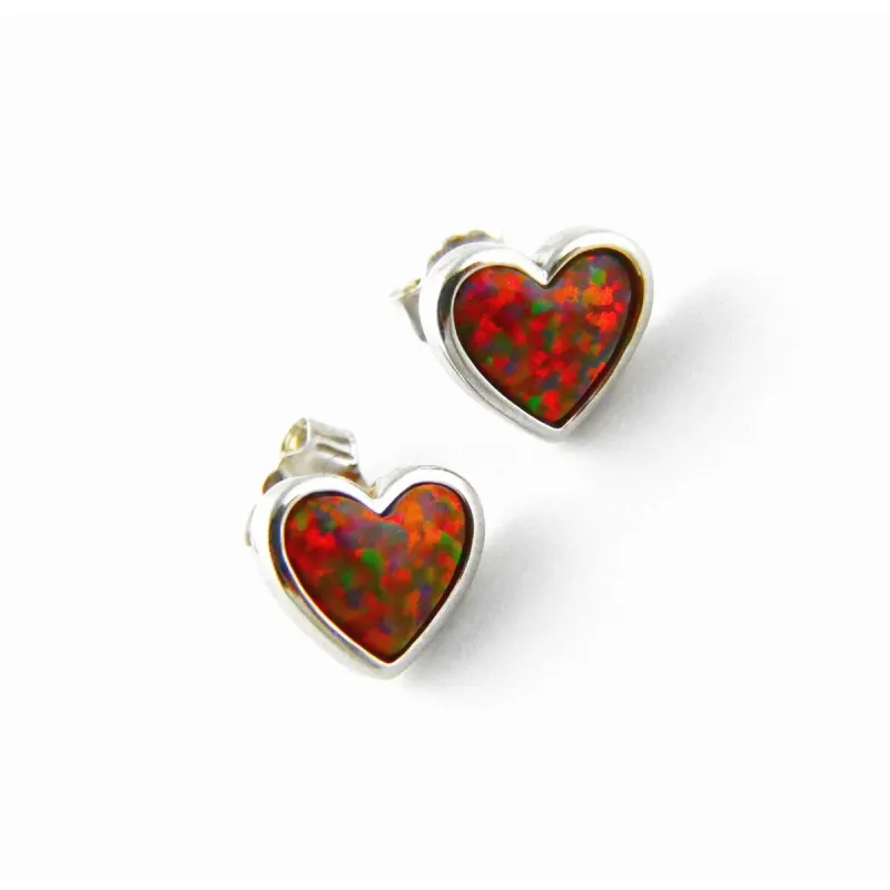 Sterling Silver Heart Stud Earring Lab Created Red Opal sold by Zulily