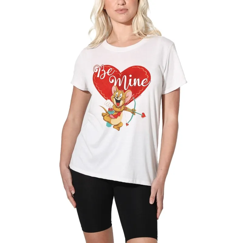 Tom and Jerry Valentine's Day Be Mine Women's Loose T Shirt, White sold by Zulily