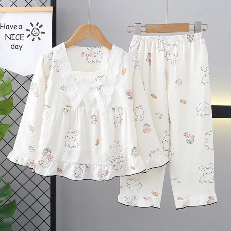 White Floral Bunny Ruffle-Accent Loungewear Set sold by Zulily