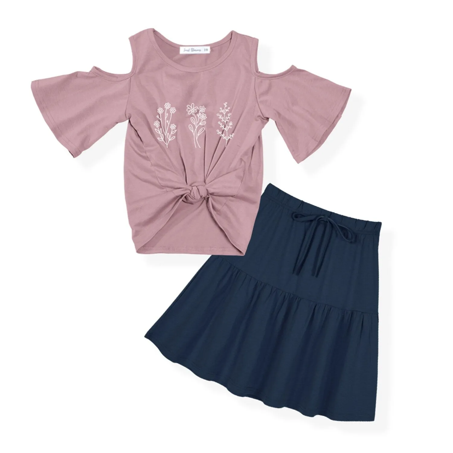 Dusty Pink Floral Cutout Top & Navy A-Line Skirt sold by Zulily product image thumbnail 4