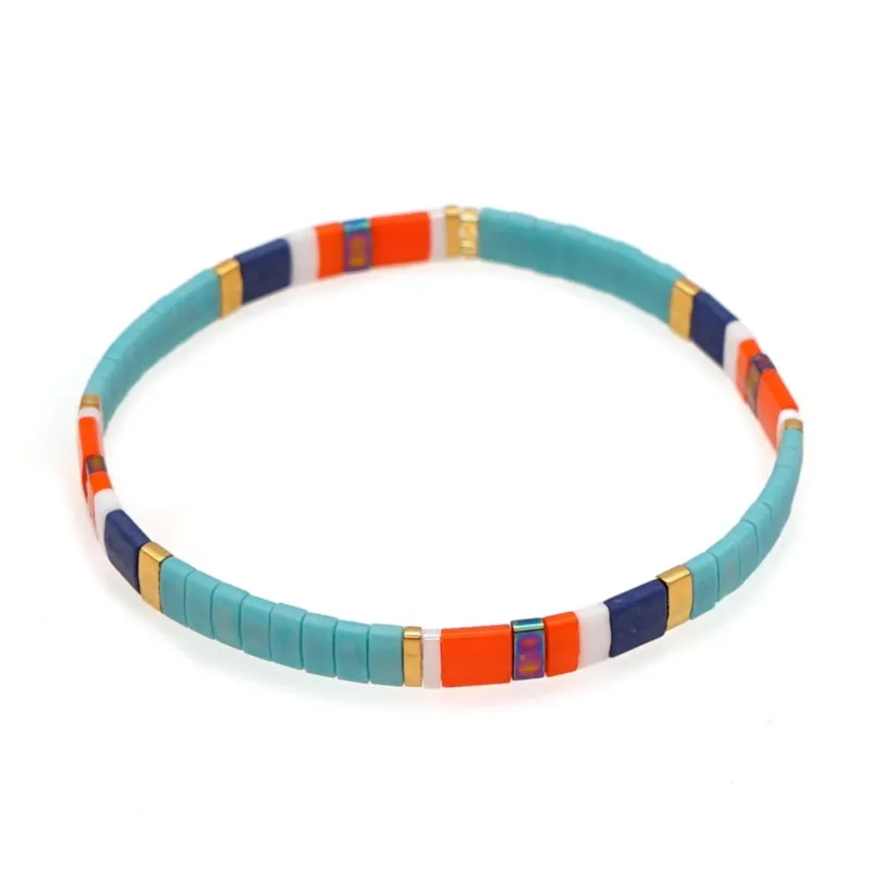Teal Orange Tila Beaded Stretch Bracelet - Teal Orange made by Zulily