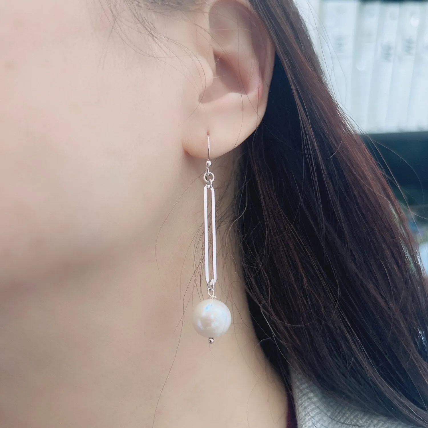 Sterling Silver Modern Style Long Rectangular Line with Drop of Freshwater Pearl Earring sold by Zulily product image thumbnail 3