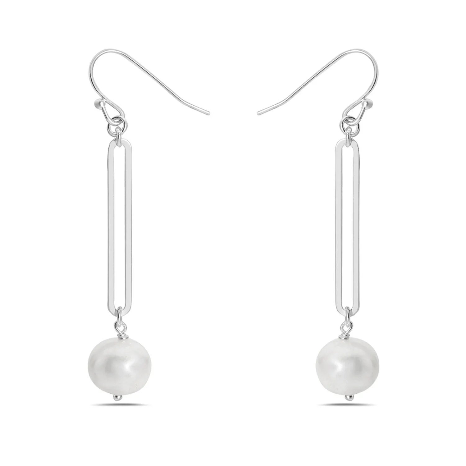 Sterling Silver Modern Style Long Rectangular Line with Drop of Freshwater Pearl Earring sold by Zulily
