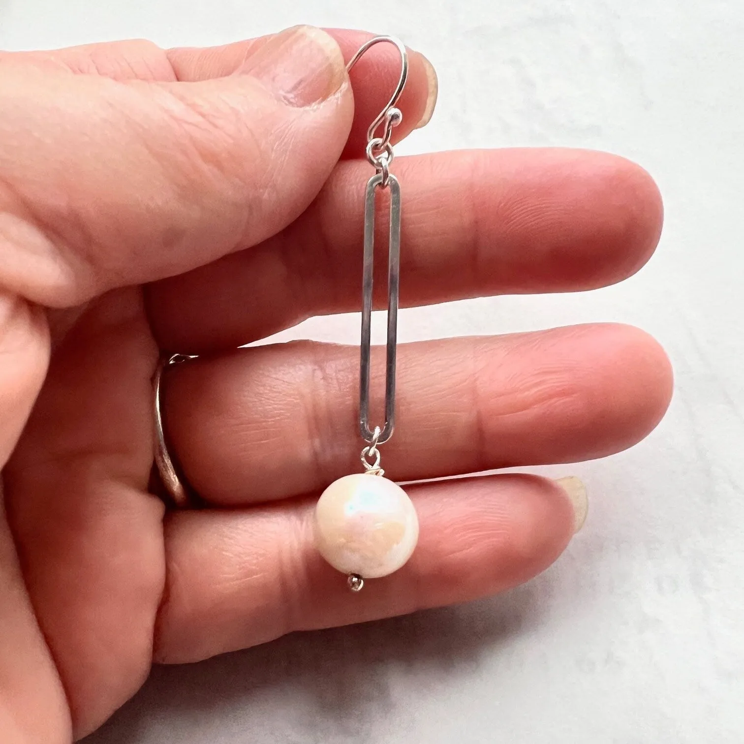 Sterling Silver Modern Style Long Rectangular Line with Drop of Freshwater Pearl Earring sold by Zulily product image thumbnail 4