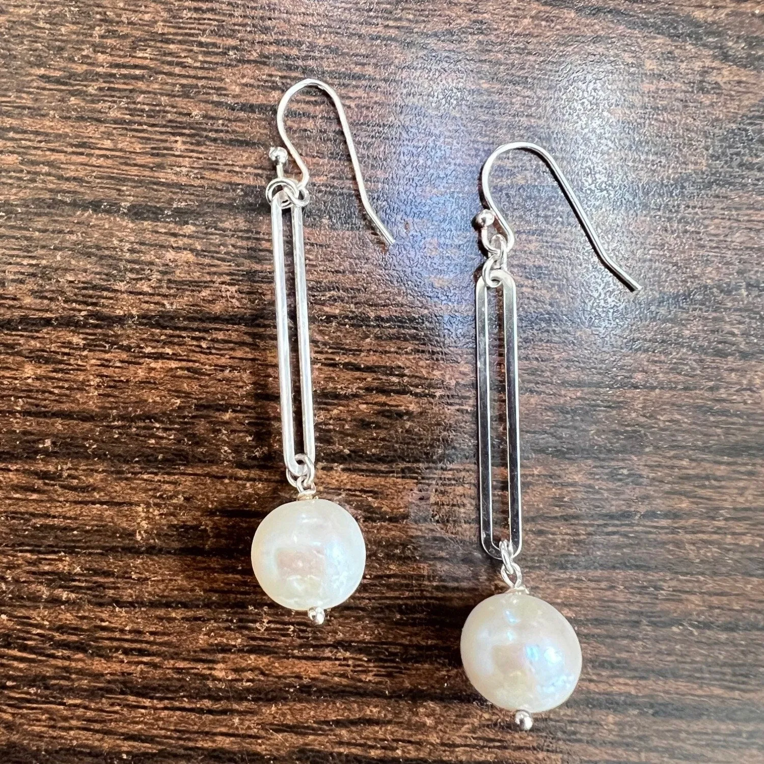 Sterling Silver Modern Style Long Rectangular Line with Drop of Freshwater Pearl Earring sold by Zulily product image thumbnail 2