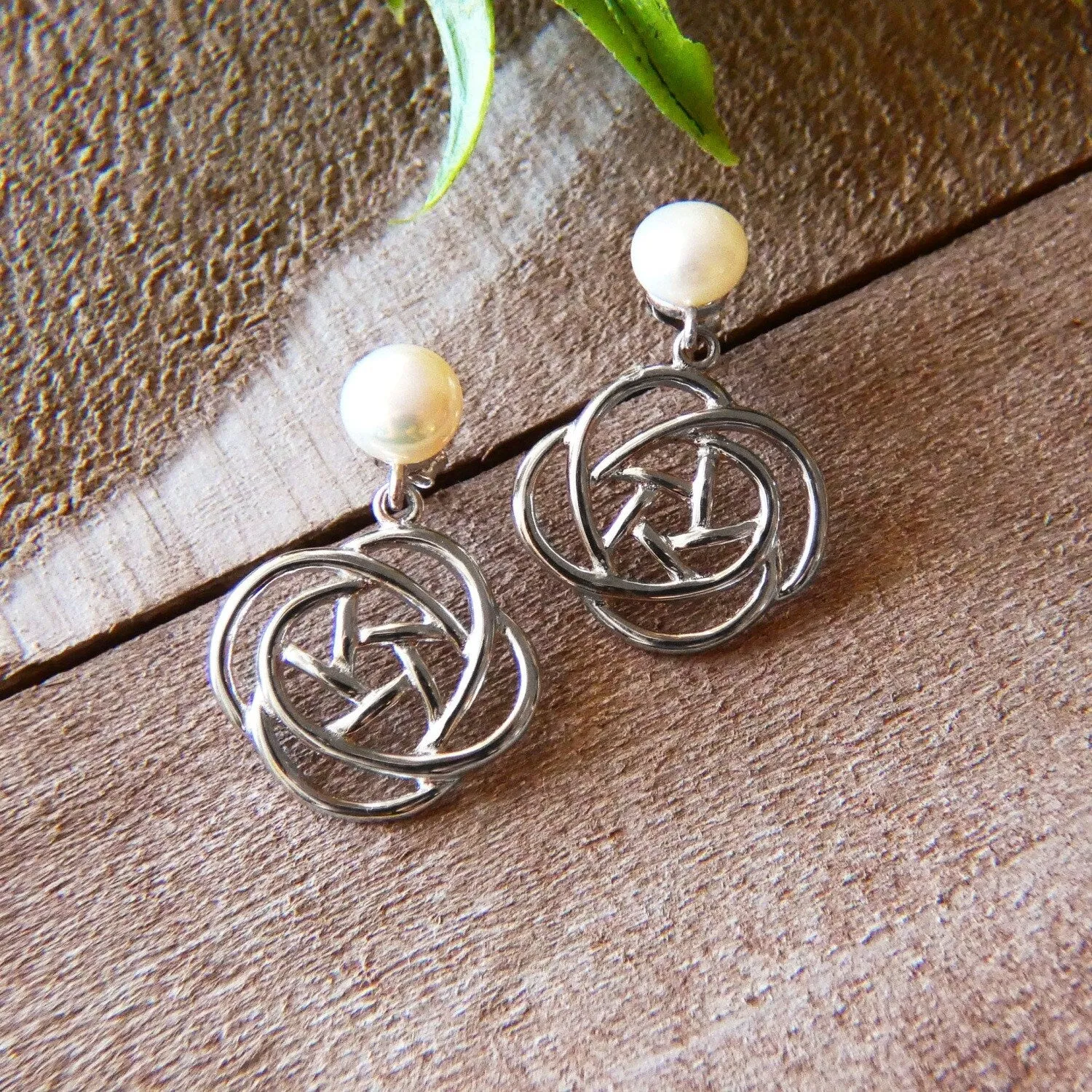 Sterling Silver Freshwater Pearl Top Post with Rose Flower Line Drop Earring sold by Zulily