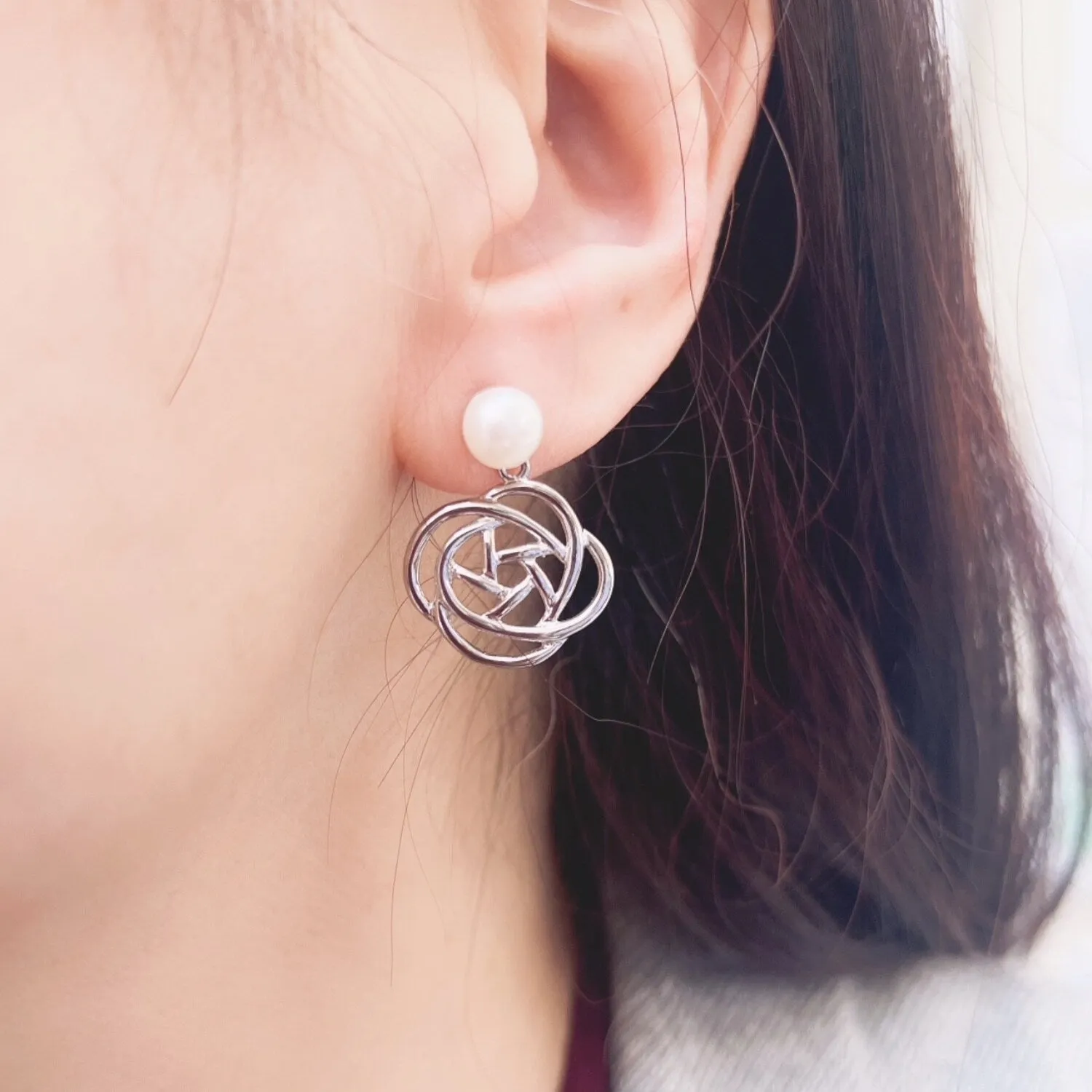 Sterling Silver Freshwater Pearl Top Post with Rose Flower Line Drop Earring sold by Zulily product image thumbnail 2
