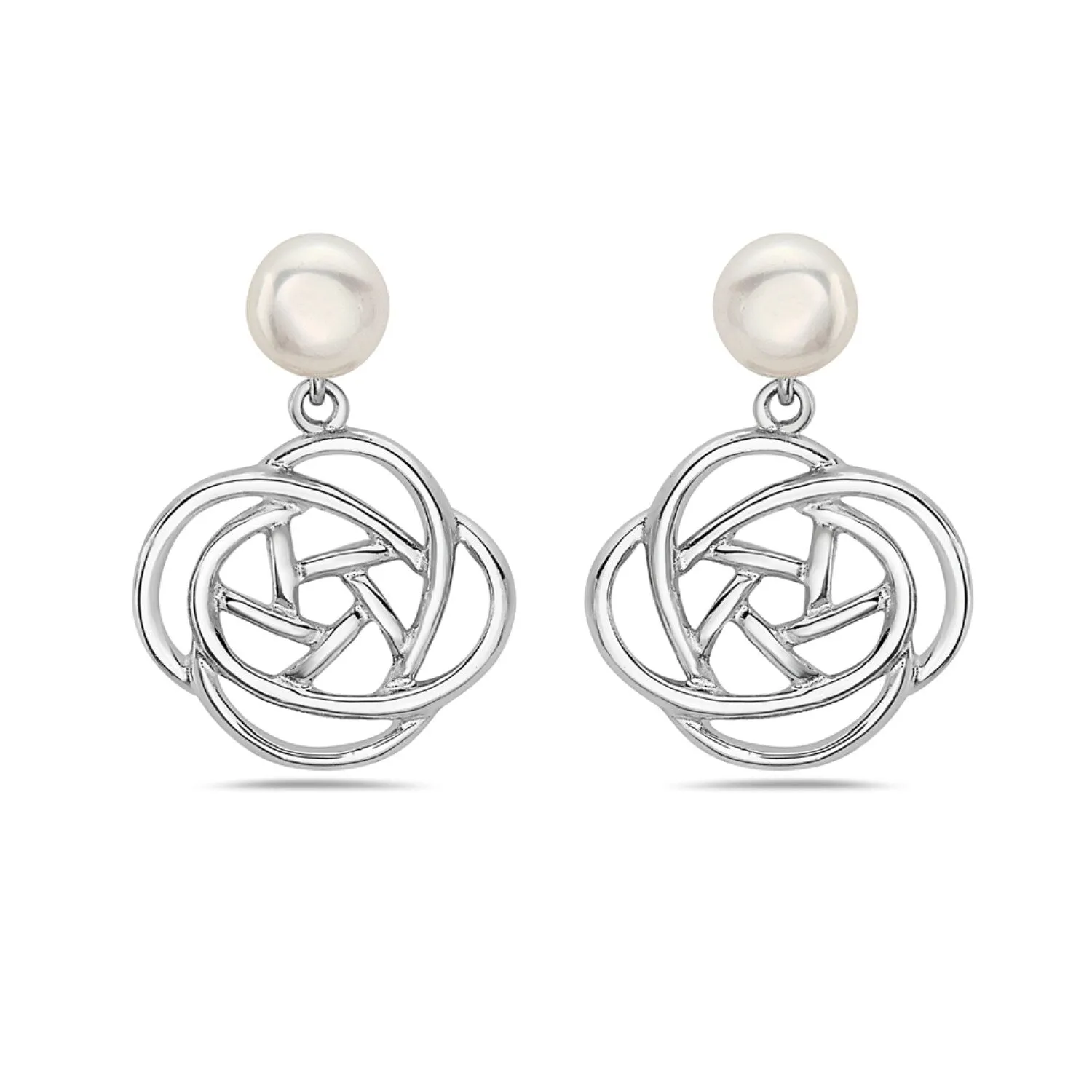 Sterling Silver Freshwater Pearl Top Post with Rose Flower Line Drop Earring sold by Zulily product image thumbnail 3