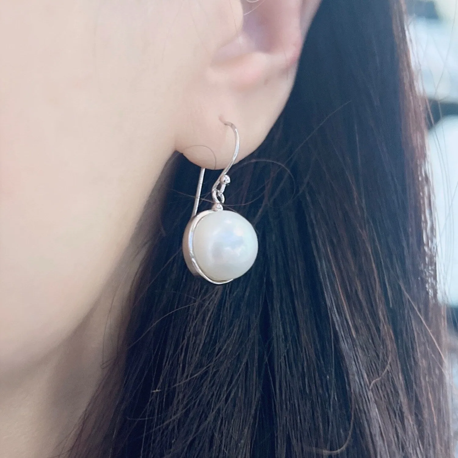 Sterling Silver Freshwater pearl hemispherical Drop Earring sold by Zulily product image thumbnail 2