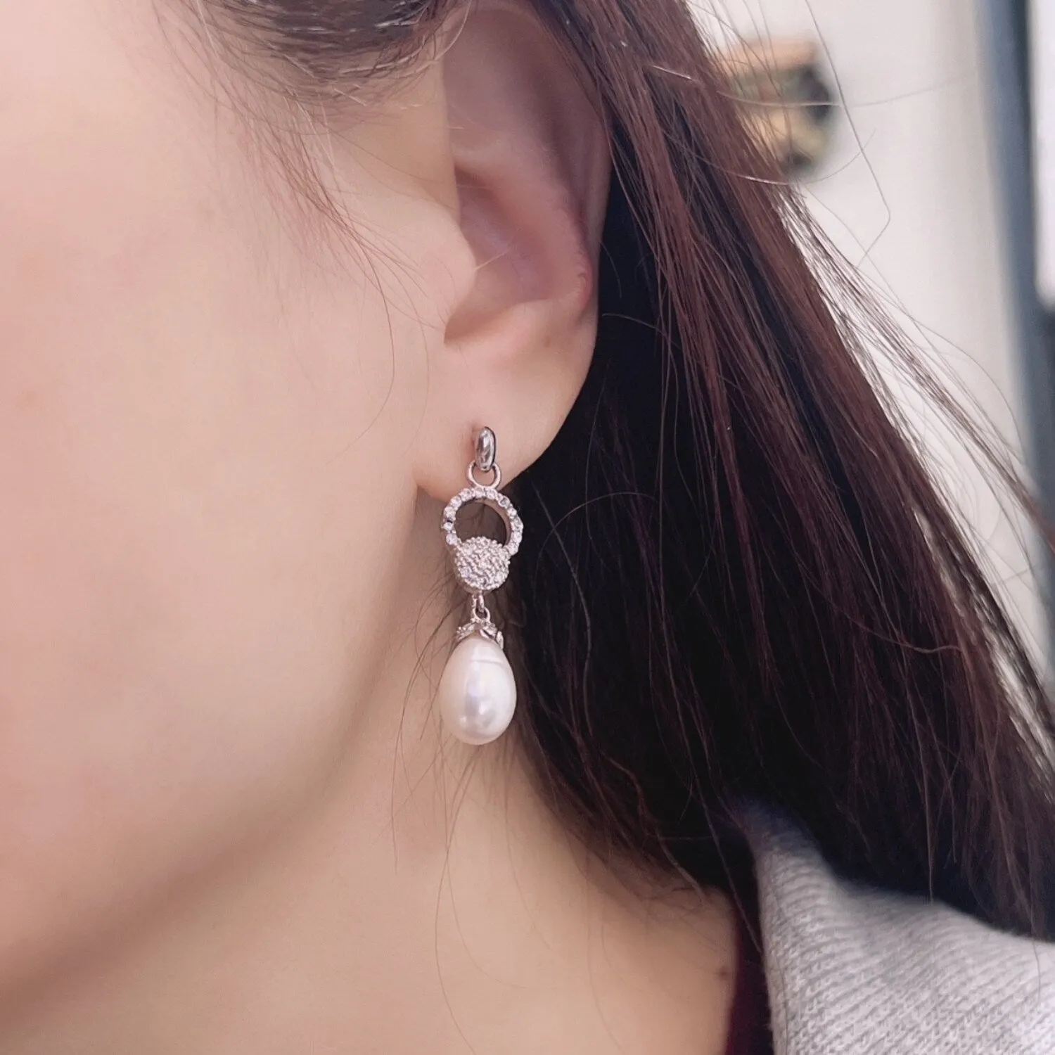Sterling Silver CZ Pave Round Top with Freshwater Pearl Drops sold by Zulily product image thumbnail 2