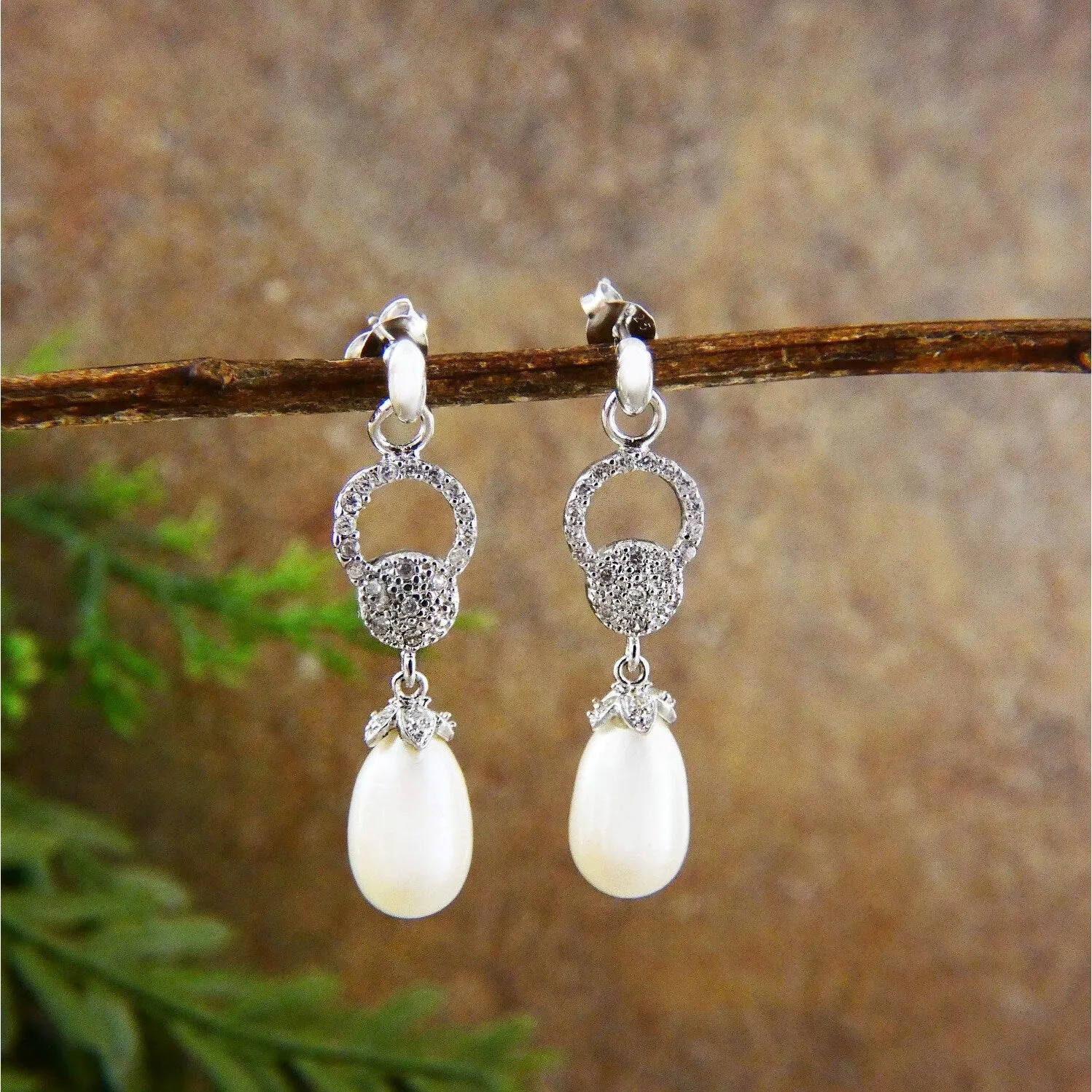 Sterling Silver CZ Pave Round Top with Freshwater Pearl Drops sold by Zulily product image thumbnail 4